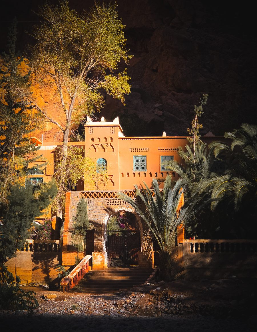 Kasbah lit up at night